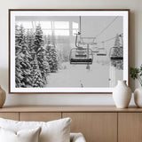 49274-MGV-CV-36X24-Snowy Forest Wall Art Canvas Print, Framed Ski Lift Art Picture Print, Mountain Snow Perfect Minimal Winter Lodge Decor Artwork