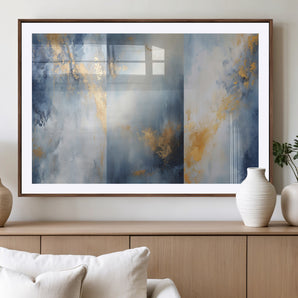 41836-MGV-CV-36X24-Abstract Gold Wall Art Canvas Print, Framed Blue Layers Art Picture Print, Elegant Cloud Perfect Elegant Minimalist Decor Artwork