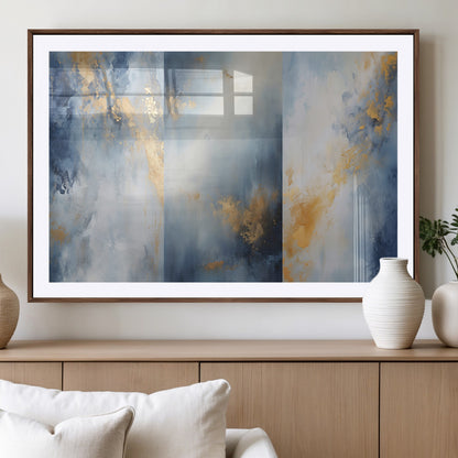 41836-MGV-CV-36X24-Abstract Gold Wall Art Canvas Print, Framed Blue Layers Art Picture Print, Elegant Cloud Perfect Elegant Minimalist Decor Artwork