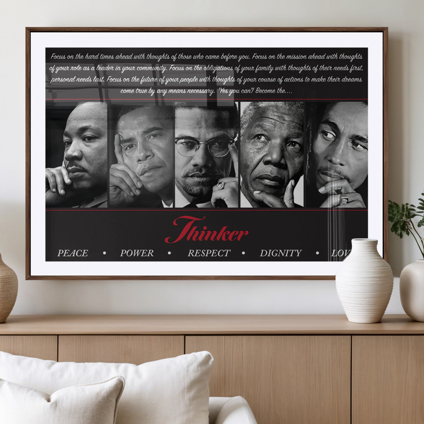 45112-MGV-CV-36X24-Black Icons Wall Art Canvas Print, Framed Thinker Art Picture Print, Motivational Quote Perfect Cultural Modern Decor Artwork