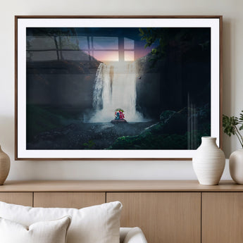 56359-MGV-CV-36X24-Lilo Stitch Wall Art Canvas Print, Framed Stitch Angel Art Picture Print, Cartoon Waterfall Perfect Tropical Fantasy Decor Artwork