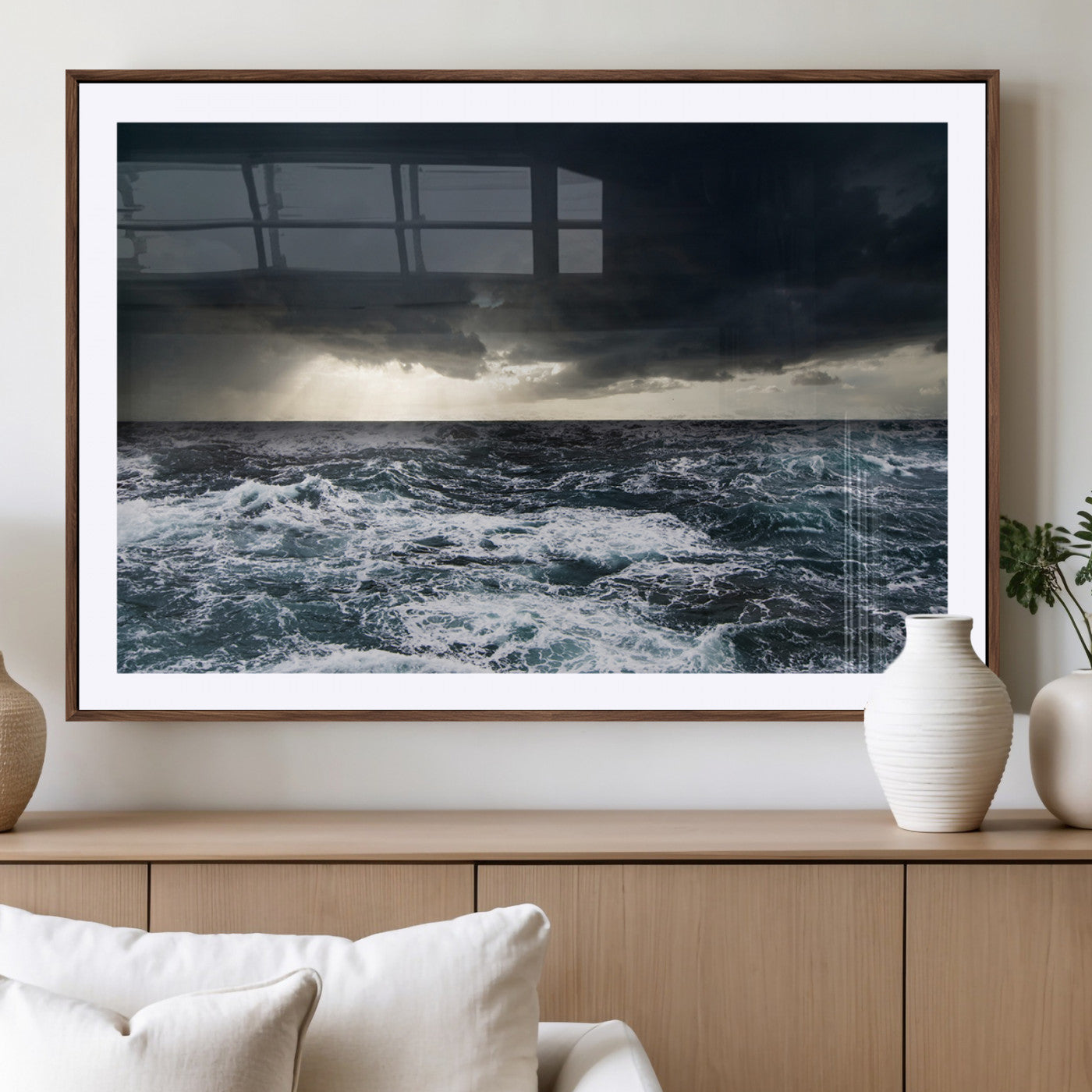 51359-MGV-CV-36X24-Stormy Ocean Wall Art Canvas Print, Framed Moody Seascape Art Picture Print, Ocean Storm Perfect Dramatic Coastal Decor Artwork