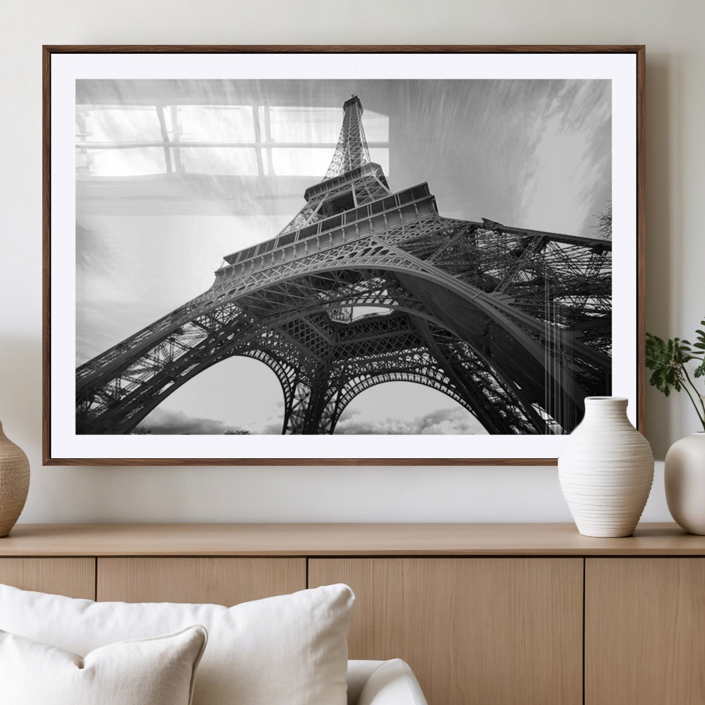 40006-MGV-CV-36X24-Eiffel Tower Wall Art – Black and White Architectural Photo Print, Paris Inspired Decor for Bedroom, Office, Studio or Modern