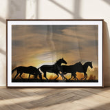 16620-MGC-FP-36x24_Walnut-Sunset Stallions Wall Art – Silhouetted Horses Running Canvas Print, Nature’s Rhythm, Perfect for Living Room, Office, or Man Cave