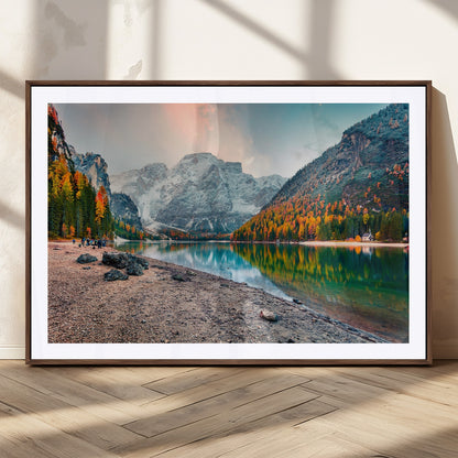 25982-MGC-FP-36x24_Walnut-Autumn Mountain Lake Wall Art – Panoramic Fall Foliage and Snowy Peaks Canvas Print, Scenic Nature Decor for Living Room or Office