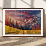 83947-MGC-FP-36x24_Walnut-Sunset Mountain Landscape Wall Art – Panoramic Alpine Meadow and Snow Capped Peaks Canvas Print, Nature Scenic Decor for Home,