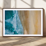 46640-MGC-FP-36x24_Walnut-Aerial Beach Wall Art – Turquoise Waves and Golden Sand Canvas Print with Lone Surfer, Coastal Ocean Decor for Living Room,