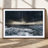 42607-MGC-FP-36x24_Walnut-Stormy Ocean Wall Art – Dramatic Sea and Sky Canvas Print with Sun Rays, Moody Nature Decor for Living Room, Office, Bedroom or