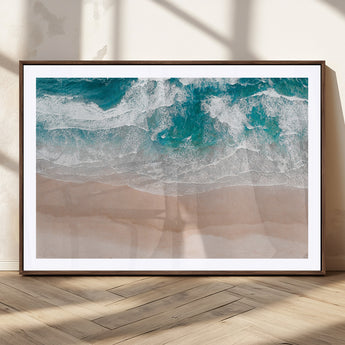 39236-MGC-FP-36x24_Walnut-Ocean Beach Wall Art – Aerial View of Waves and Sand Canvas Print, Coastal Home Decor for Living Room, Bedroom, Office or Beach