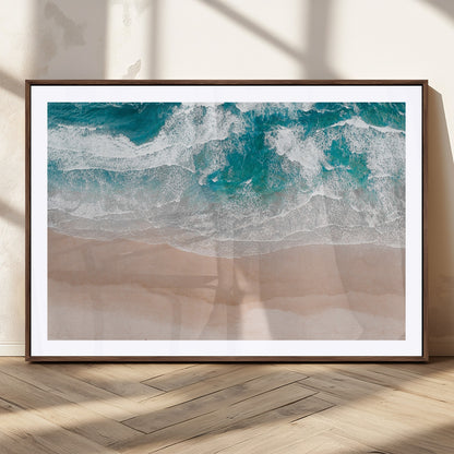 39236-MGC-FP-36x24_Walnut-Ocean Beach Wall Art – Aerial View of Waves and Sand Canvas Print, Coastal Home Decor for Living Room, Bedroom, Office or Beach