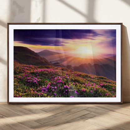 49741-MGC-FP-36x24_Walnut-Mountain Sunrise Wall Art – Vibrant Floral Landscape Canvas Print, Nature Home Decor for Living Room, Bedroom Office or Cabin