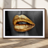84747-MGC-FP-36x24_Walnut-Golden Lips Black & White Portrait – Glamorous Metallic Lip Art Print, Modern Wall Decor for Bedroom, Beauty & Fashion Lover Gift