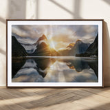 78842-MGC-FP-36x24_Walnut-Sunrise Mountain Reflection Wall Art – Stunning Nature Landscape Canvas Print for Home, Office, Living Room or Relaxing Space