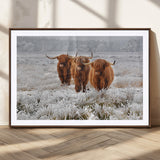 10396-MGC-FP-36x24_Walnut-Highland Cattle Wall Art – Rustic Winter Landscape Canvas Print, Farmhouse Decor for Living Room, Office, Cabin or Country Home