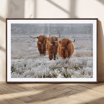 10396-MGC-FP-36x24_Walnut-Highland Cattle Wall Art – Rustic Winter Landscape Canvas Print, Farmhouse Decor for Living Room, Office, Cabin or Country Home