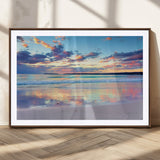 64882-MGC-FP-36x24_Walnut-Tranquil Sunset Beach Wall Art – Panoramic Ocean Reflection Canvas Print, Calm Coastal Decor for Bedroom, Living Room or Office