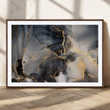 24068-MGC-FP-36x24_Walnut-Luxury Abstract Wall Art – Gold & Gray Fluid Ink Painting Canvas, Modern Metallic Home Decor, Elegant Office or Living Room Accent