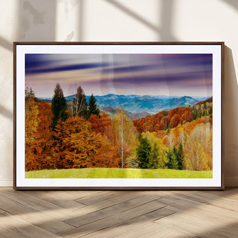 58007-MGC-FP-36x24_Walnut-Autumn Mountain Landscape Wall Art – Stunning Fall Forest Canvas Print, Cozy Nature Decor for Home or Office