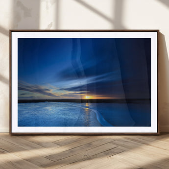 65405-MGV-CV-36X24-Blue Sunrise Seascape Wall Art – Tranquil Ocean Horizon Canvas Print with Golden Sunlight and Deep Sky, Coastal Landscape Decor