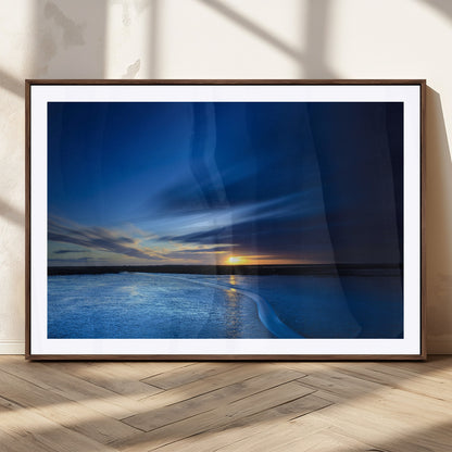 65405-MGV-CV-36X24-Blue Sunrise Seascape Wall Art – Tranquil Ocean Horizon Canvas Print with Golden Sunlight and Deep Sky, Coastal Landscape Decor