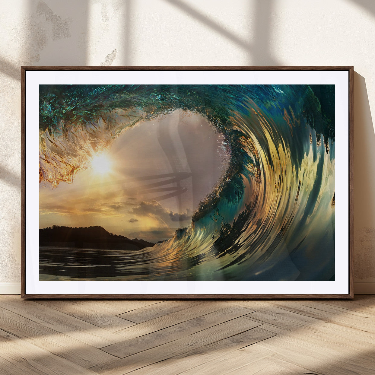 38256-MGV-CV-36X24-Ocean Wave Wall Art – Stunning Sunrise Through Curling Wave Canvas Print, Coastal Surf Photography Seascape Decor for Living Room,