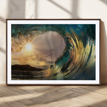 38256-MGV-CV-36X24-Ocean Wave Wall Art – Stunning Sunrise Through Curling Wave Canvas Print, Coastal Surf Photography Seascape Decor for Living Room,