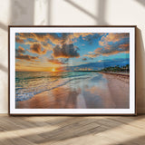 41572-MGC-FP-36x24_Walnut-Sunset Beach Wall Art – Ocean Waves and Palm Trees Canvas Print, Tropical Coastal Sunset Seascape Decor for Living Room, Bedroom
