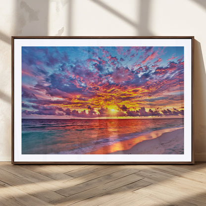 72836-MGV-CV-36X24-Fiery Sunset Beach Wall Art – Panoramic Vibrant Ocean Canvas Print, Dramatic Coastal Decor for Living Room, Bedroom or Office
