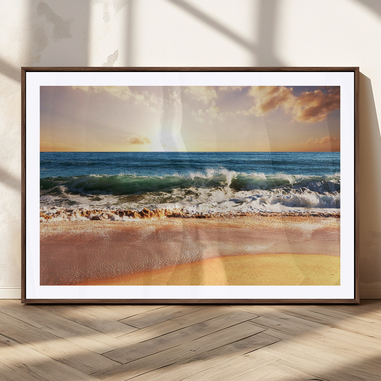 79005-MGV-CV-36X24-Golden Sunrise Ocean Waves Wall Art – Panoramic Seashore Canvas Print, Calming Coastal Decor for Home, Office or Relaxation Space