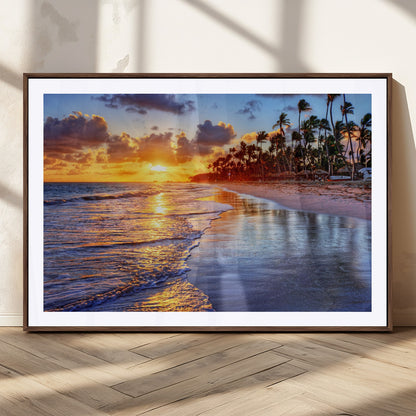 19917-MGV-CV-36X24-Tropical Sunset Beach Wall Art – Panoramic Palm Trees and Ocean Canvas Print, Vibrant Coastal Decor for Living Room, Office or Man