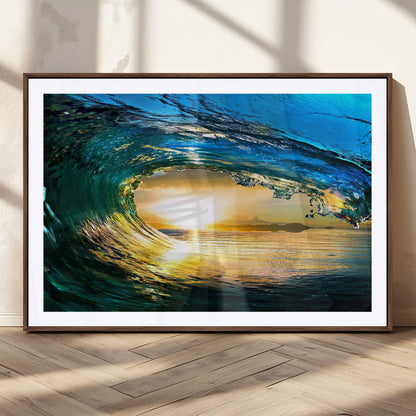 19378-MGV-CV-36X24-Ocean Wave Sunset Wall Art – Vibrant Surf and Golden Horizon Canvas Print, Coastal Seascape Photography for Living Room, Bedroom,