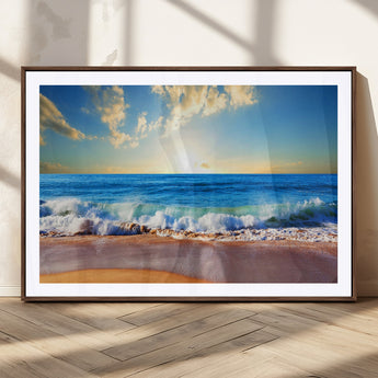50522-MGV-CV-36X24-Ocean Sunrise Wall Art – Peaceful Beach Waves and Golden Horizon Canvas Print, Coastal Seascape Decor for Home or Office