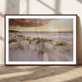 61246-MGV-CV-36X24-Coastal Sand Dunes Wall Art – Serene Beach Sunset Canvas Print with Grasses and Ocean View, Tranquil Seaside Decor for Living Room