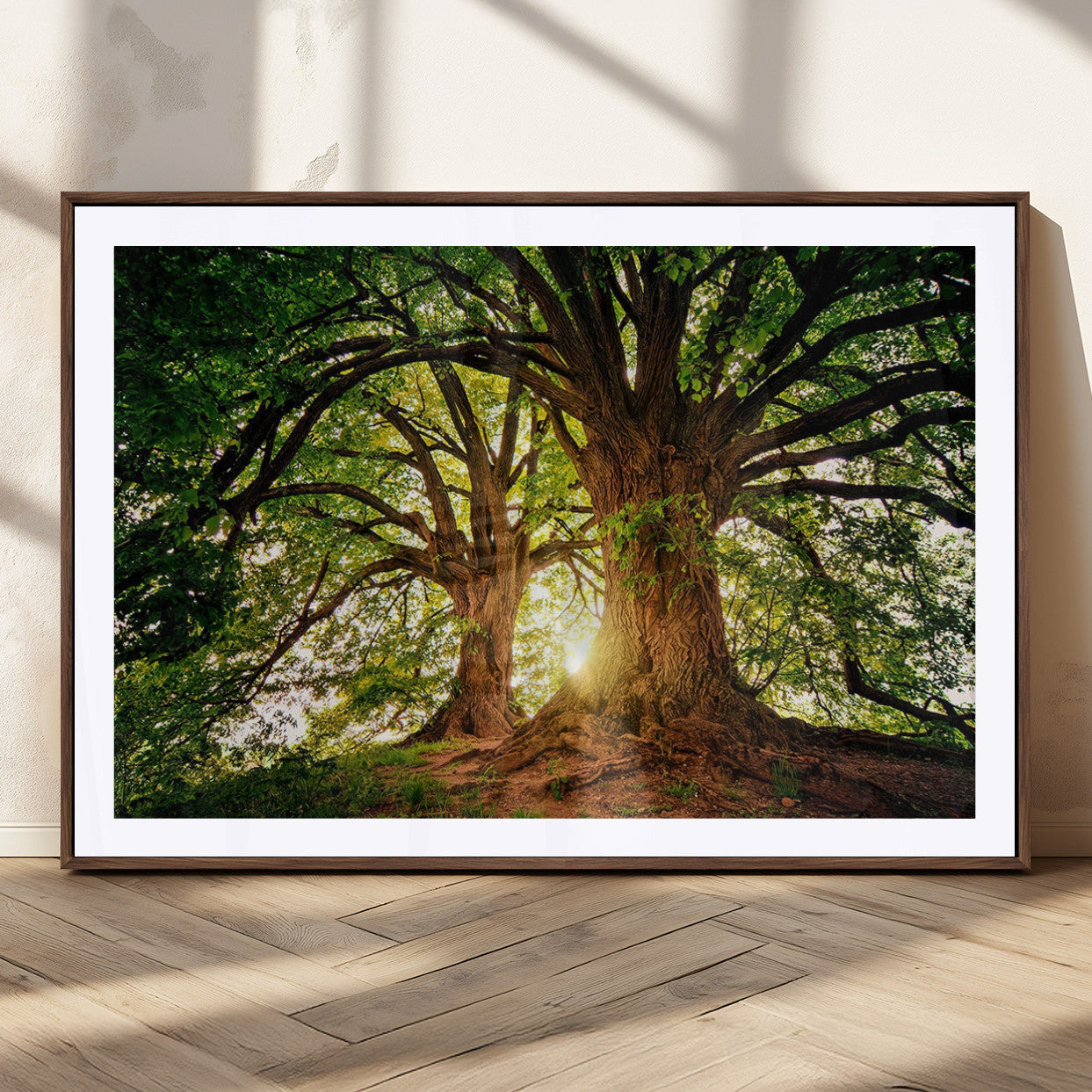 52150-MGC-FP-36x24_Walnut-Majestic Tree Wall Art – Large Nature Canvas Print with Sunlight Through Branches, Rustic Forest Decor for Living Room, Bedroom or