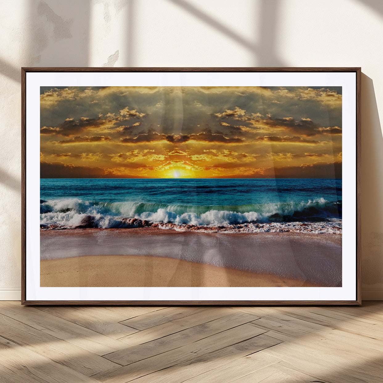 83389-MGV-CV-36X24-Ocean Sunrise Wall Art – Vibrant Beach Waves Canvas Print, Coastal Seascape Decor for Living Room or Office