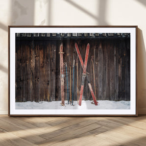 78590-MGV-CV-36X24-Vintage Ski Equipment Wall Art – Rustic Winter Sports Canvas Print, Retro Skiing Decor for Living Room, Office, or Cabin