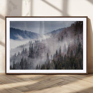 18459-MGV-CV-36X24-Misty Pine Forest Wall Art – Serene Mountain Landscape Canvas Print, Tranquil Nature Artwork for Living Room, Bedroom, Cabin or