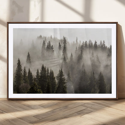 62862-MGV-CV-36X24-Misty Forest Wall Art – Tranquil Pine Tree Canvas Print with Mountain Fog, Nature Landscape Artwork for Living Room, Bedroom, or