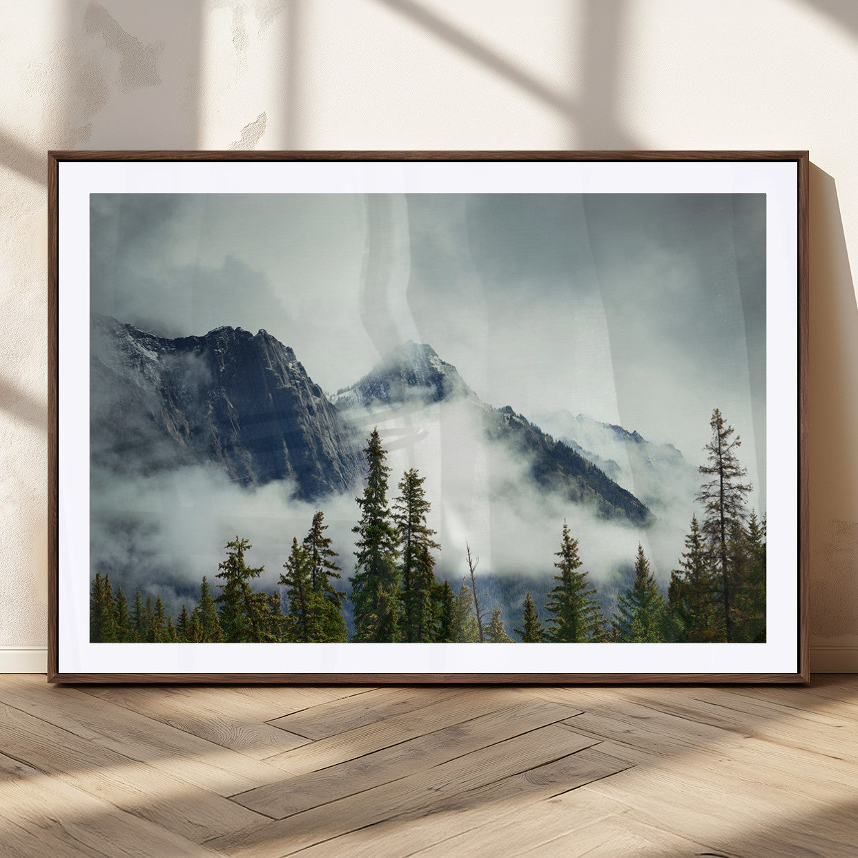93219-MGV-CV-36X24-Misty Mountain Wall Art – Foggy Pines and Rocky Peaks Canvas Print, Nature Landscape Decor for Living Room, Office or Bedroom