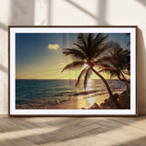 82710-MGV-CV-36X24-Palm Tree Sunset Beach Wall Art – Tropical Ocean Canvas Print, Coastal Paradise Seascape Decor for Living Room or Office Wall