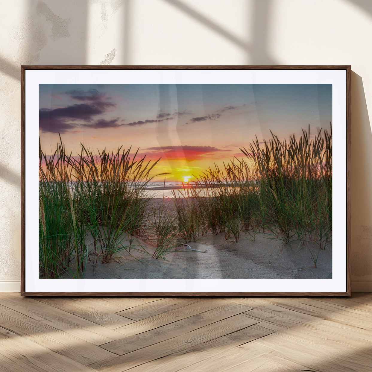 25576-MGV-CV-36X24-Beach Grass Sunset Wall Art – Coastal Sand Dune Landscape Canvas Print, Ocean View Nature Decor for Living Room or Office Wall