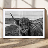 83810-MGV-CV-36X24-Highland Cow Wall Art – Black and White Highland Cattle Print, Rustic Farmhouse Animal Decor for Living Room