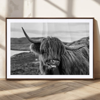 83810-MGV-CV-36X24-Highland Cow Wall Art – Black and White Highland Cattle Print, Rustic Farmhouse Animal Decor for Living Room