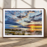 39645-MGV-CV-36X24-Golden Beach Sunset Wall Art – Serene Ocean Horizon Canvas Print, Coastal Nature Landscape Decor for Living Room, Bedroom or