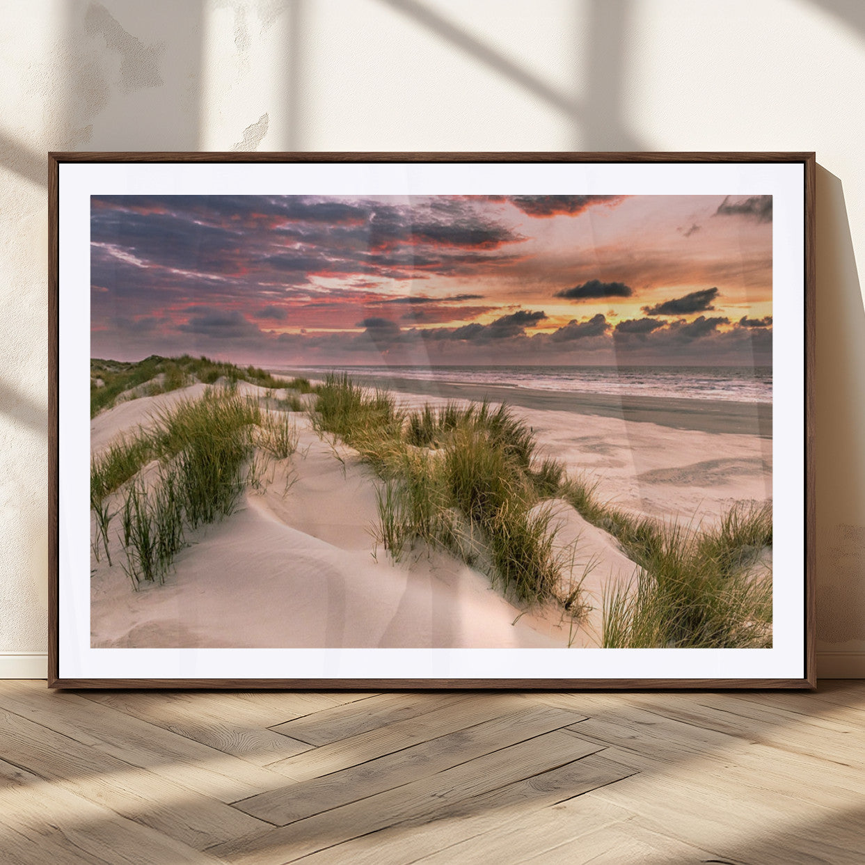 60570-MGV-CV-36X24-Beach Sunset Wall Art – Coastal Sand Dunes and Ocean Horizon Canvas Print, Tranquil Seascape Photography Decor for Living Room or
