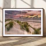 60570-MGV-CV-36X24-Beach Sunset Wall Art – Coastal Sand Dunes and Ocean Horizon Canvas Print, Tranquil Seascape Photography Decor for Living Room or