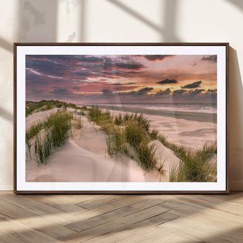 60570-MGV-CV-36X24-Beach Sunset Wall Art – Coastal Sand Dunes and Ocean Horizon Canvas Print, Tranquil Seascape Photography Decor for Living Room or
