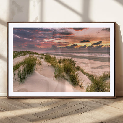 60570-MGV-CV-36X24-Beach Sunset Wall Art – Coastal Sand Dunes and Ocean Horizon Canvas Print, Tranquil Seascape Photography Decor for Living Room or