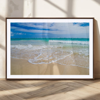 20660-MGV-CV-36X24-Ocean Wave Beach Wall Art – Serene Blue Sea and Sandy Shore Canvas Print, Coastal Landscape Photography Decor for Living Room or
