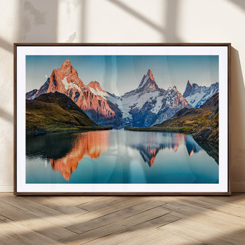 88453-MGC-FP-36x24_Walnut-Mountain Lake Wall Art – Snow-Capped Peaks Reflected in Alpine Water Canvas Print, Nature Landscape Wall Decor for Living Room or